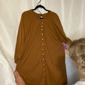 Old Navy brown mini 3/4 sleeve poet shirt dress button down front